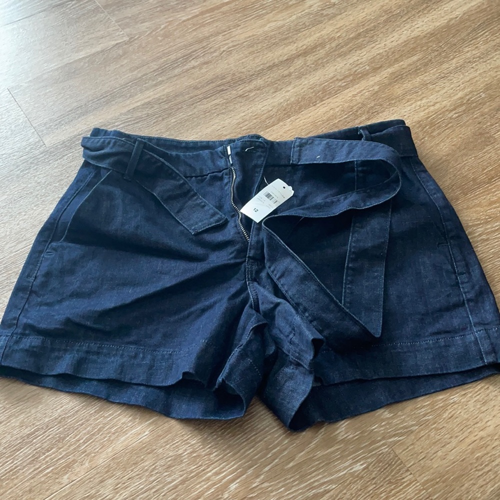 Ann Taylor high waist tie dark denim shorts